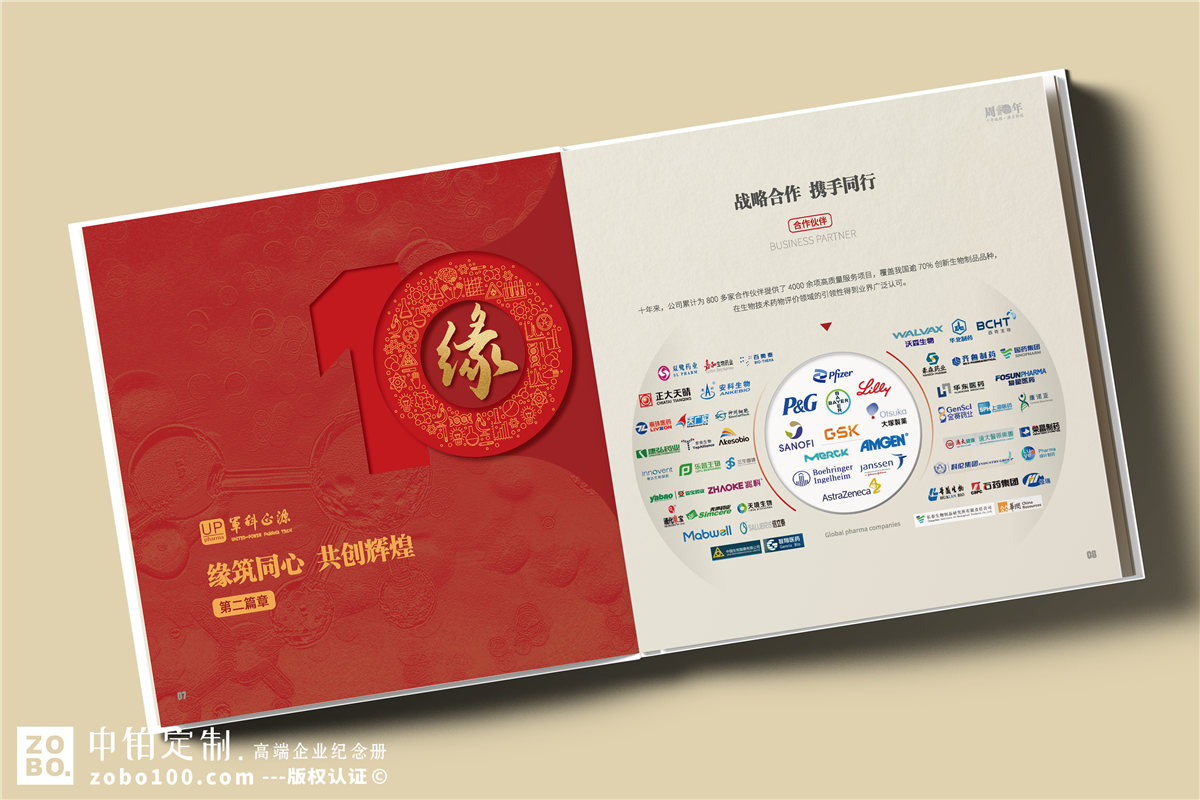 医药研发公司10周年纪念邮册设计-带纪念币的画册制作